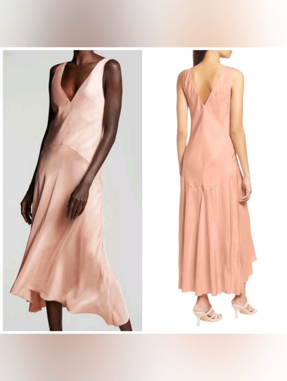 NWT Frame Savannah Midi Dress, Pink Clay, Size Small, Maxi Satin Dress, V-neck